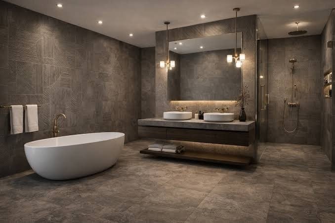 Master bathroom remodel with freestanding tub and double vanity in Concord, CA