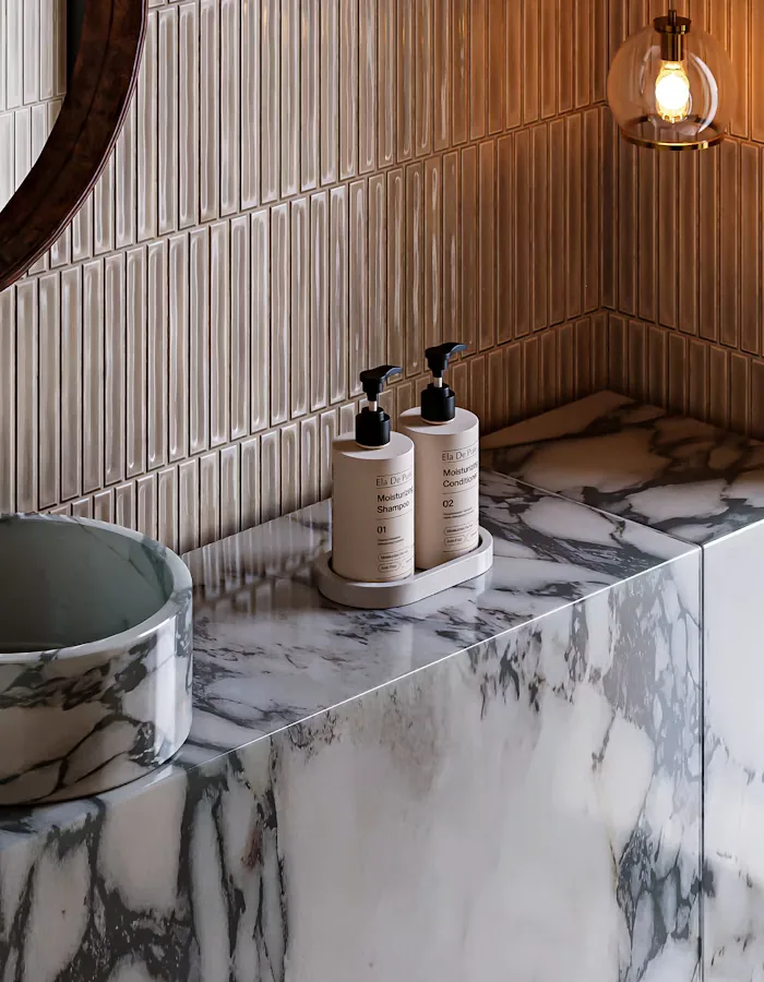 Marble vanity countertop in a