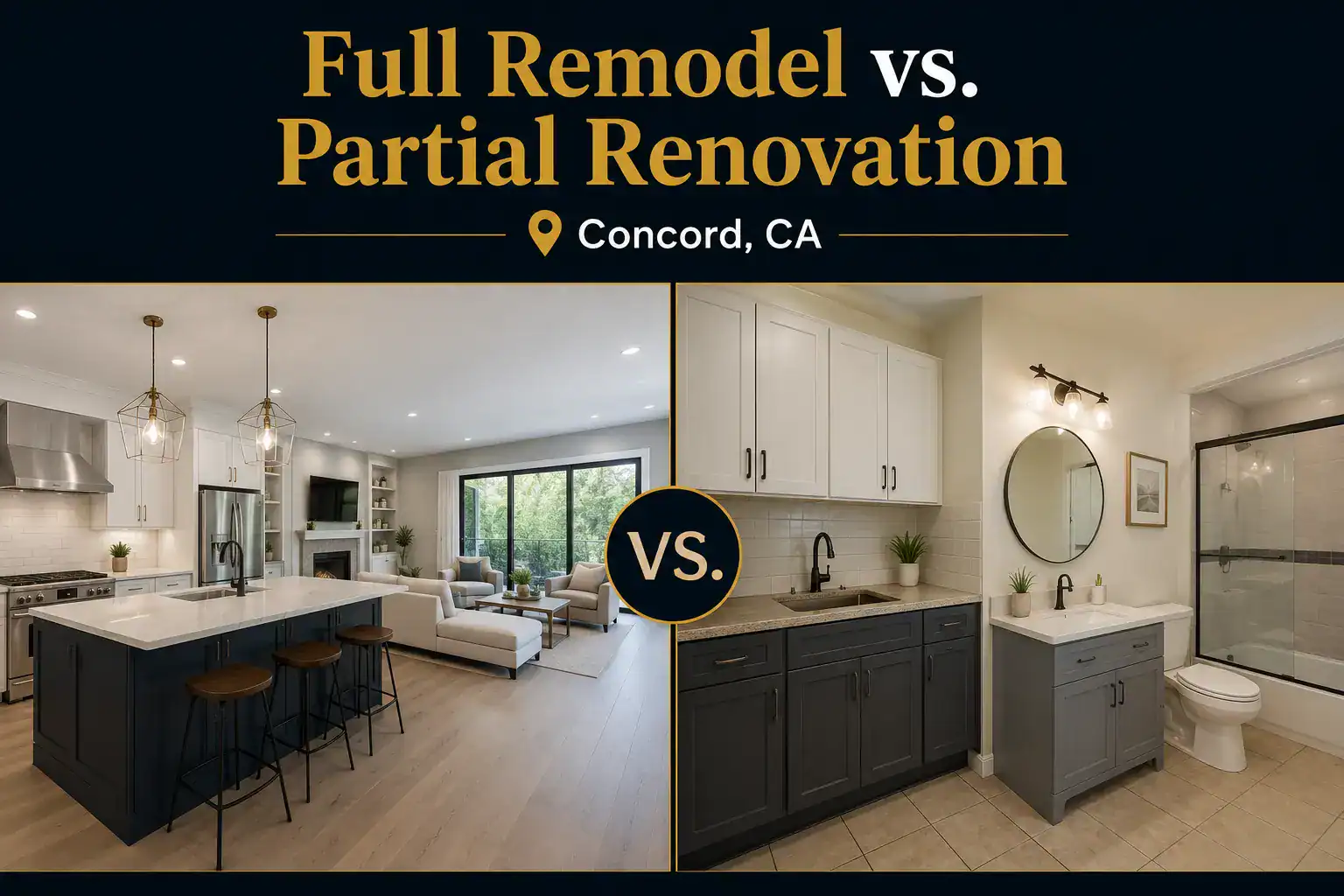 Full bathroom remodel versus partial renovation comparison for a Concord, CA home