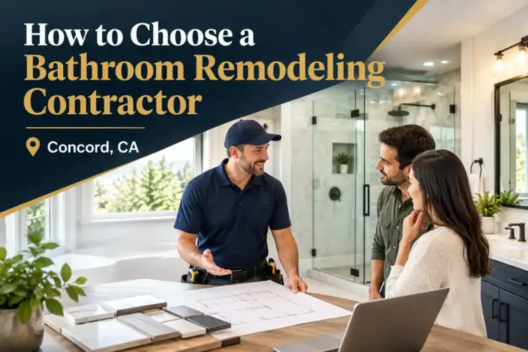 Homeowner reviewing a contract with a licensed bathroom remodeling contractor in Concord, CA