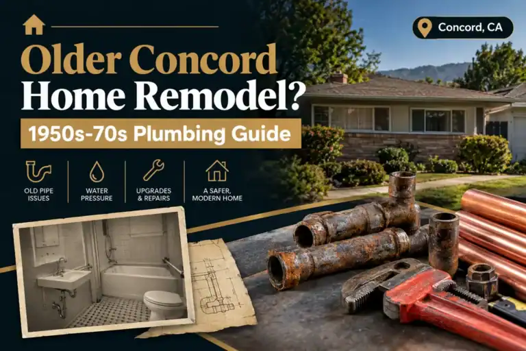 Exposed galvanized pipe during a bathroom remodel in an older Concord, CA home