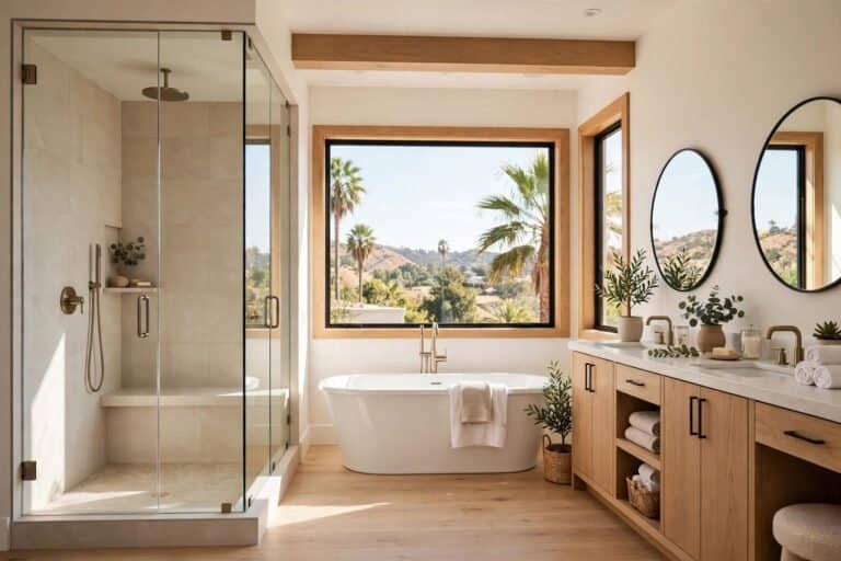 Master bathroom remodel in Concord, CA with walk-in shower, freestanding tub and double vanity